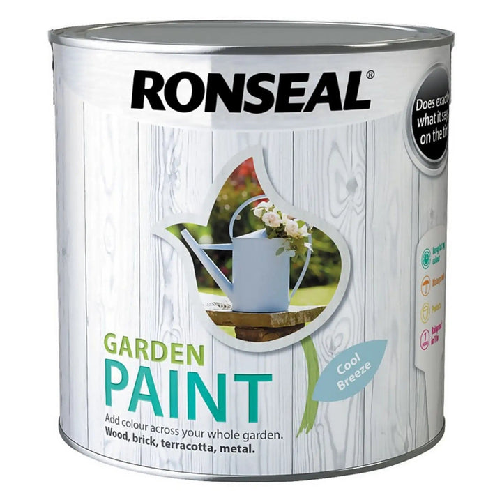 2.5 Litre tin of Cool Breeze blue grey colour Ronseal Garden paint