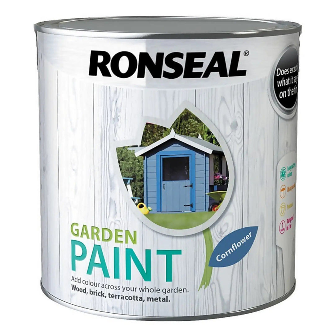 2.5 Litre tin of Cornflower blue colour Ronseal Garden paint