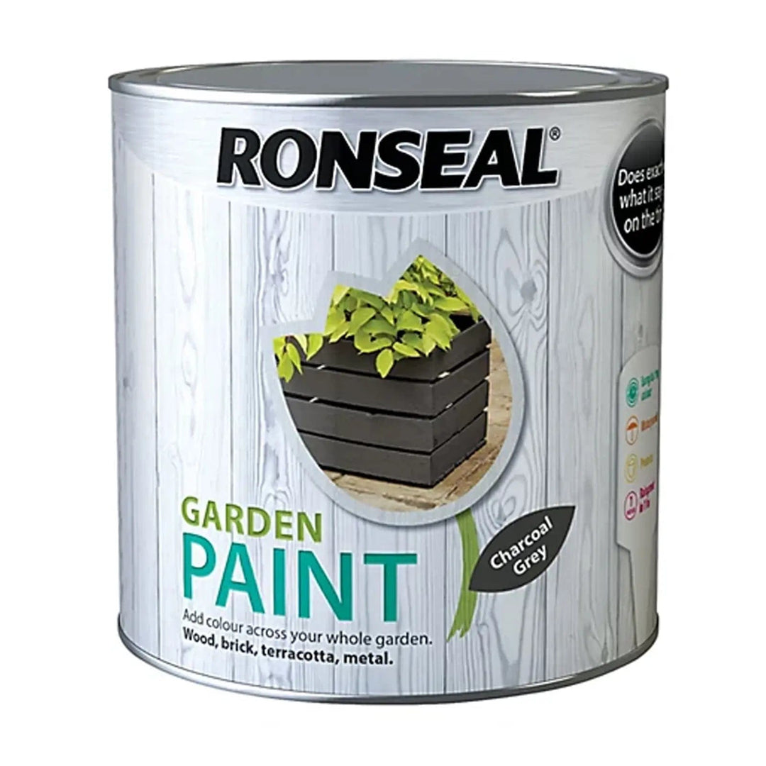 Large tin of Charcoal grey colour Ronseal Garden paint