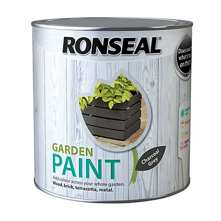 Large tin of Charcoal grey colour Ronseal Garden paint