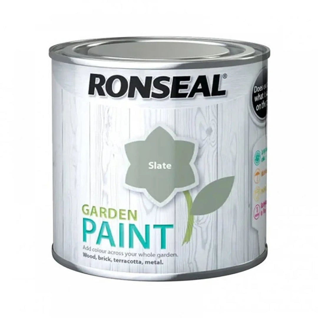 Slate Grey colour tin of Ronseal Garden paint