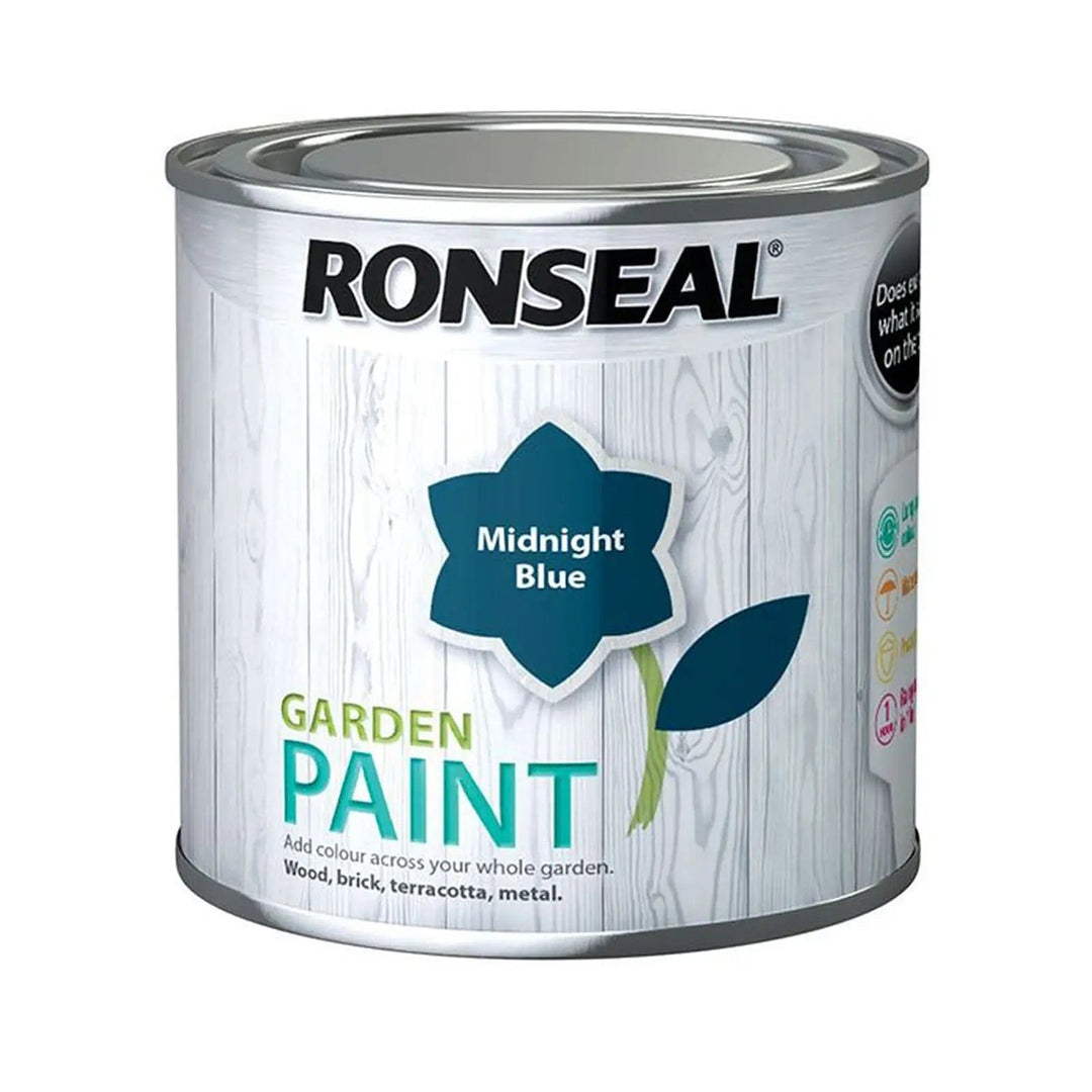 Midnight Blue colour tin of Ronseal Garden paint