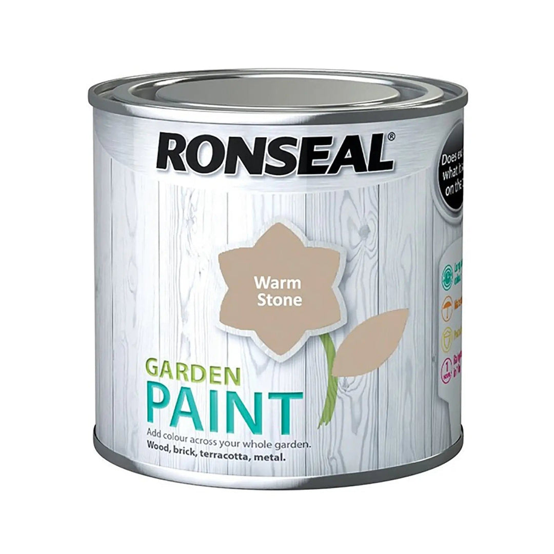 Warm stone beige colour tin of Ronseal Garden paint