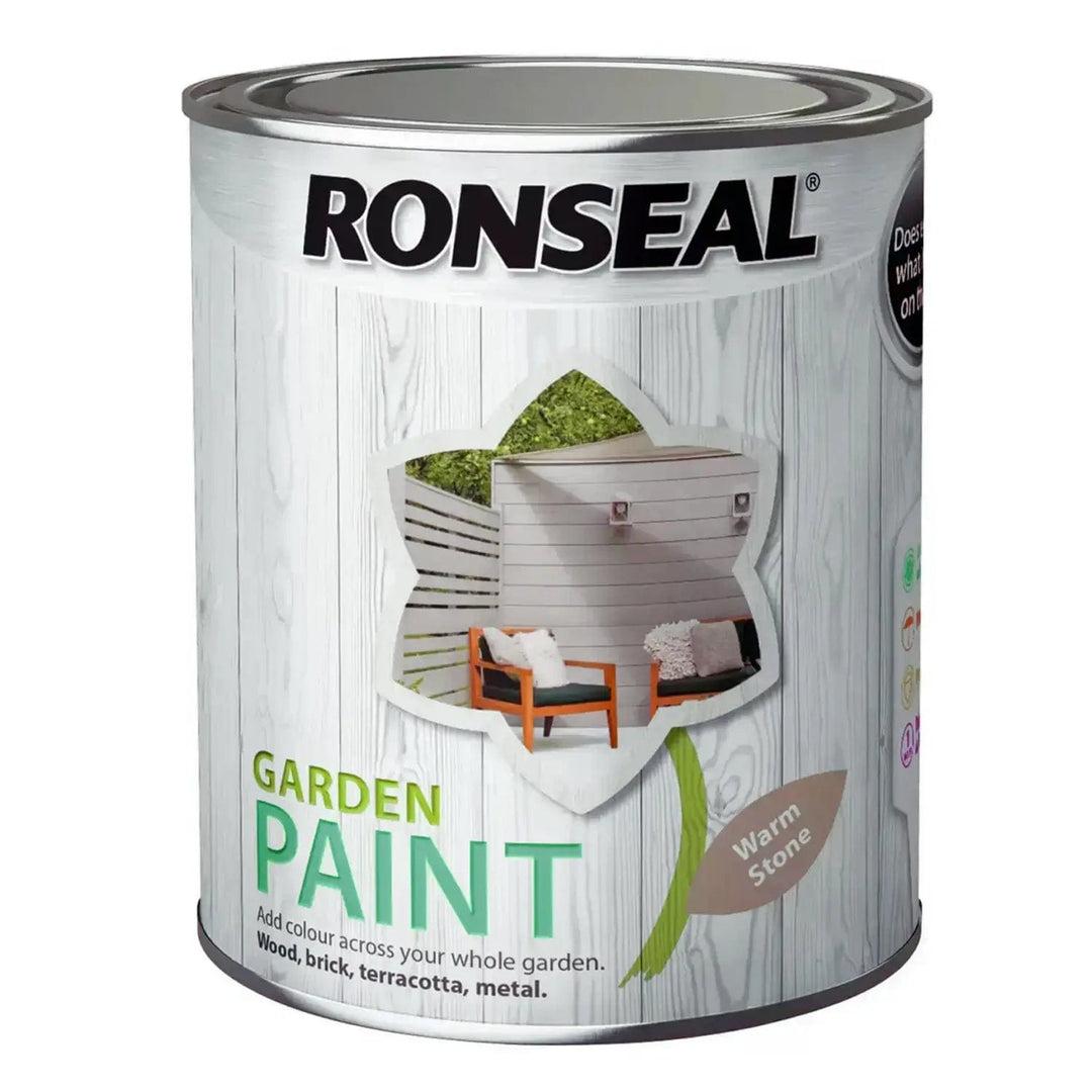 Large tin of Warm Stone beige colour Ronseal Garden paint