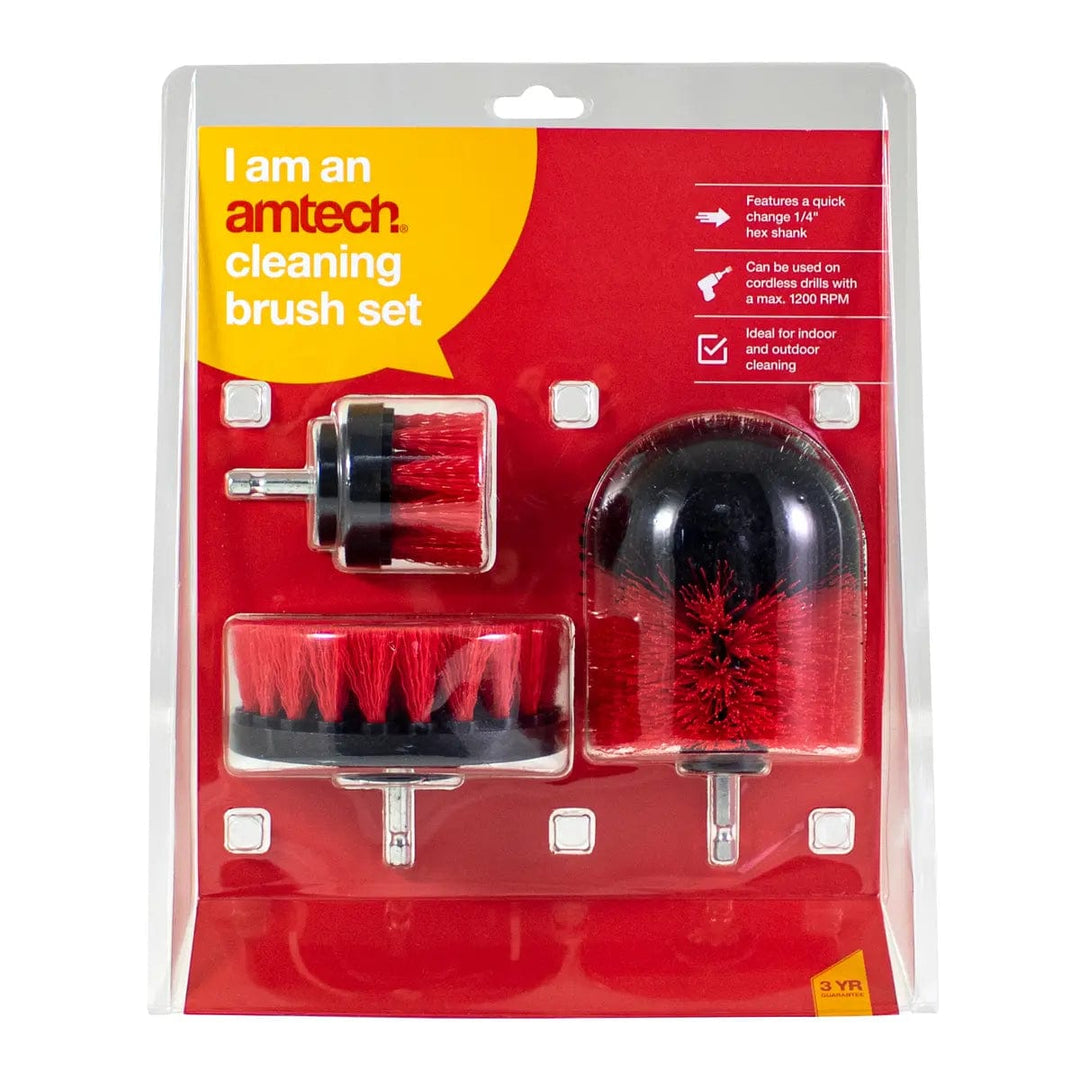 red and yellow clamshell pack with 3 cleaning brushes for cordless drills