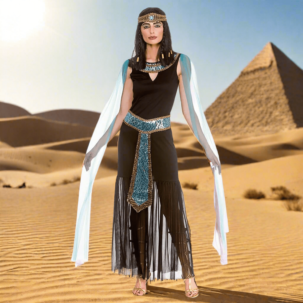 Princess Cleopatra Egypt Black Aqua Womens Fancy Dress Costume