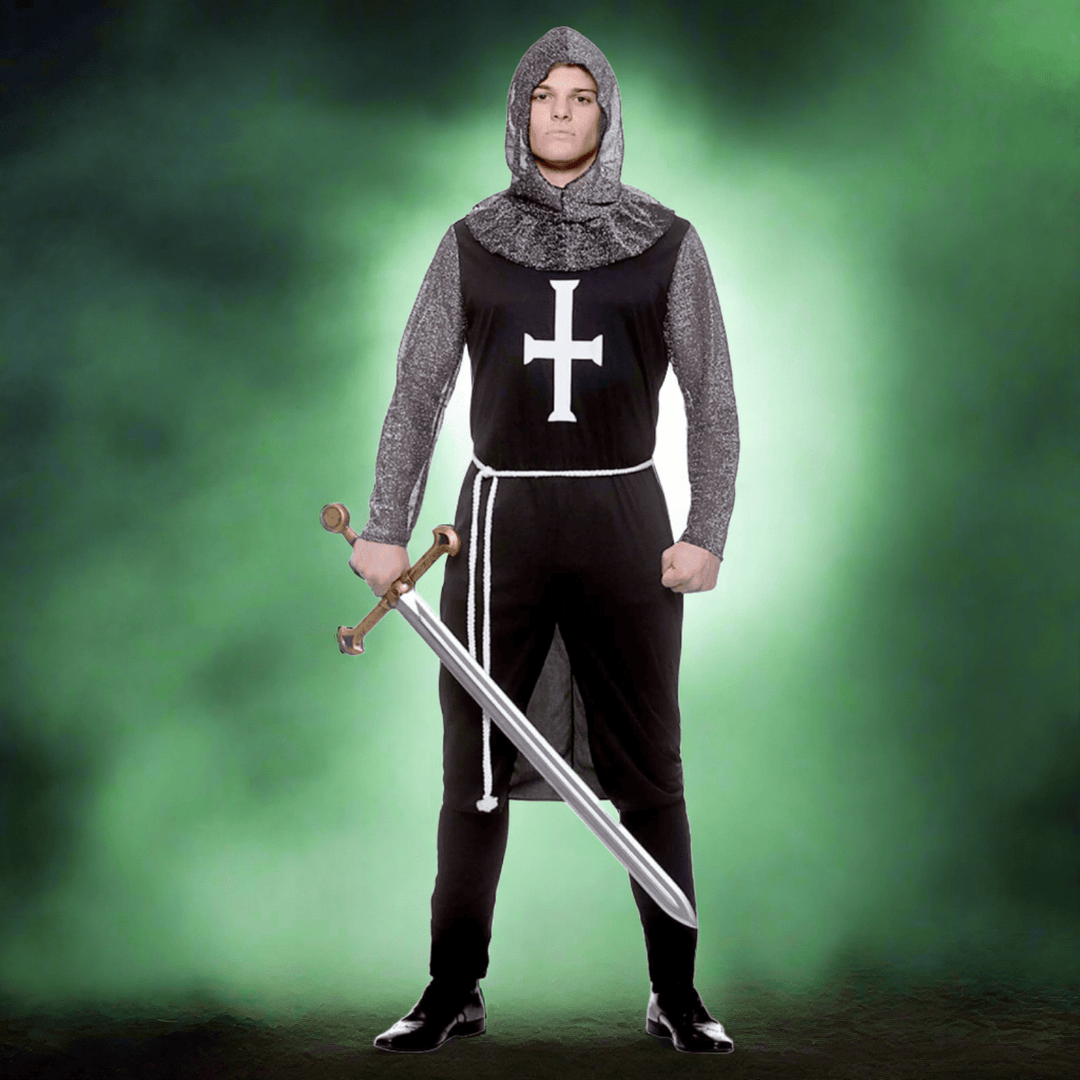 Medieval Black Knight Costume Tunic Chain Mail with green mist