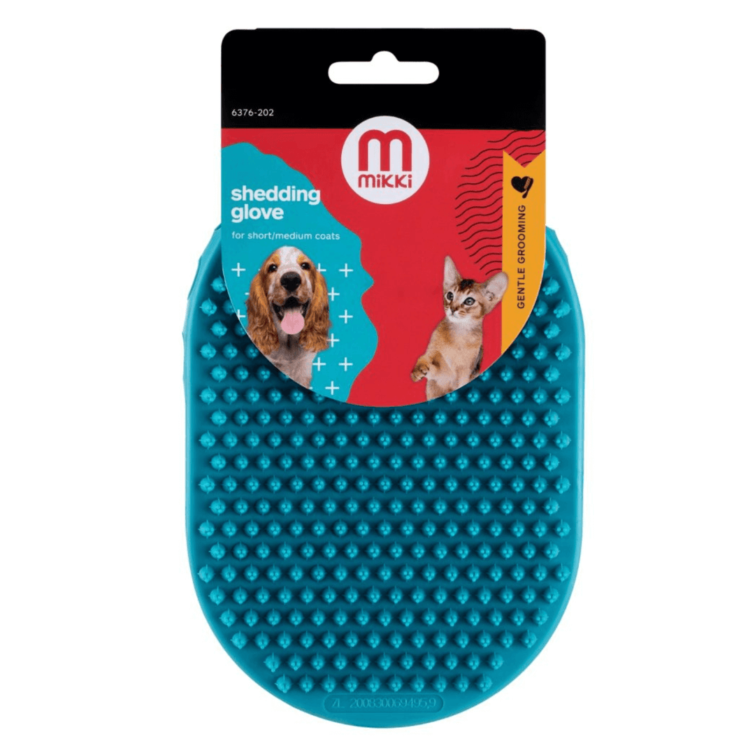 mikki shedding glove for short medium pet coats in cardboard packaging