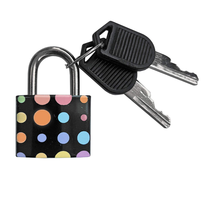 Polka dot padlock with keys on a white background