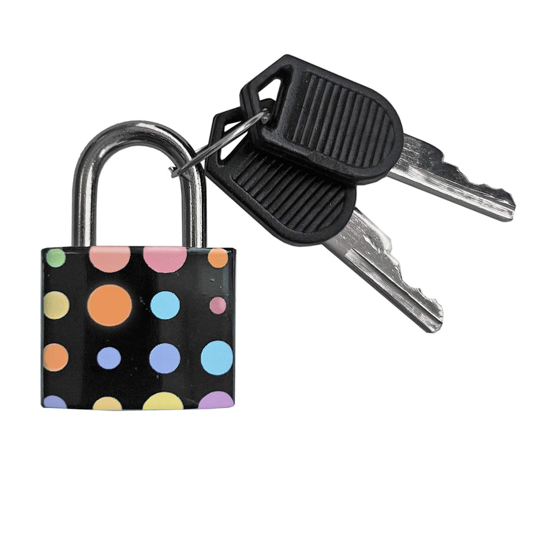 Polka dot padlock with keys on a white background
