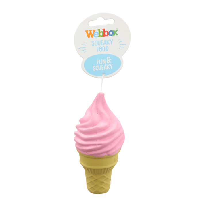 ice cream dog toy with squeaky food webbox brand tag