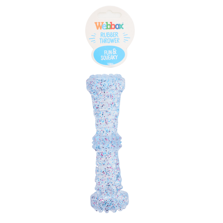 transparent rubber thrower with glitter inside webbox dog toy