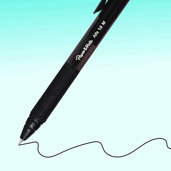 Black pen with a visible line on a gradient blue background
