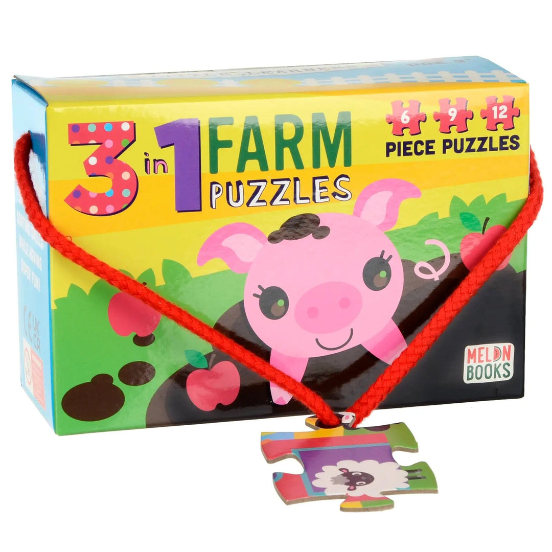 3 in 1 farm jigsaw puzzles with 6, 9 and 12 large pieces for little hands