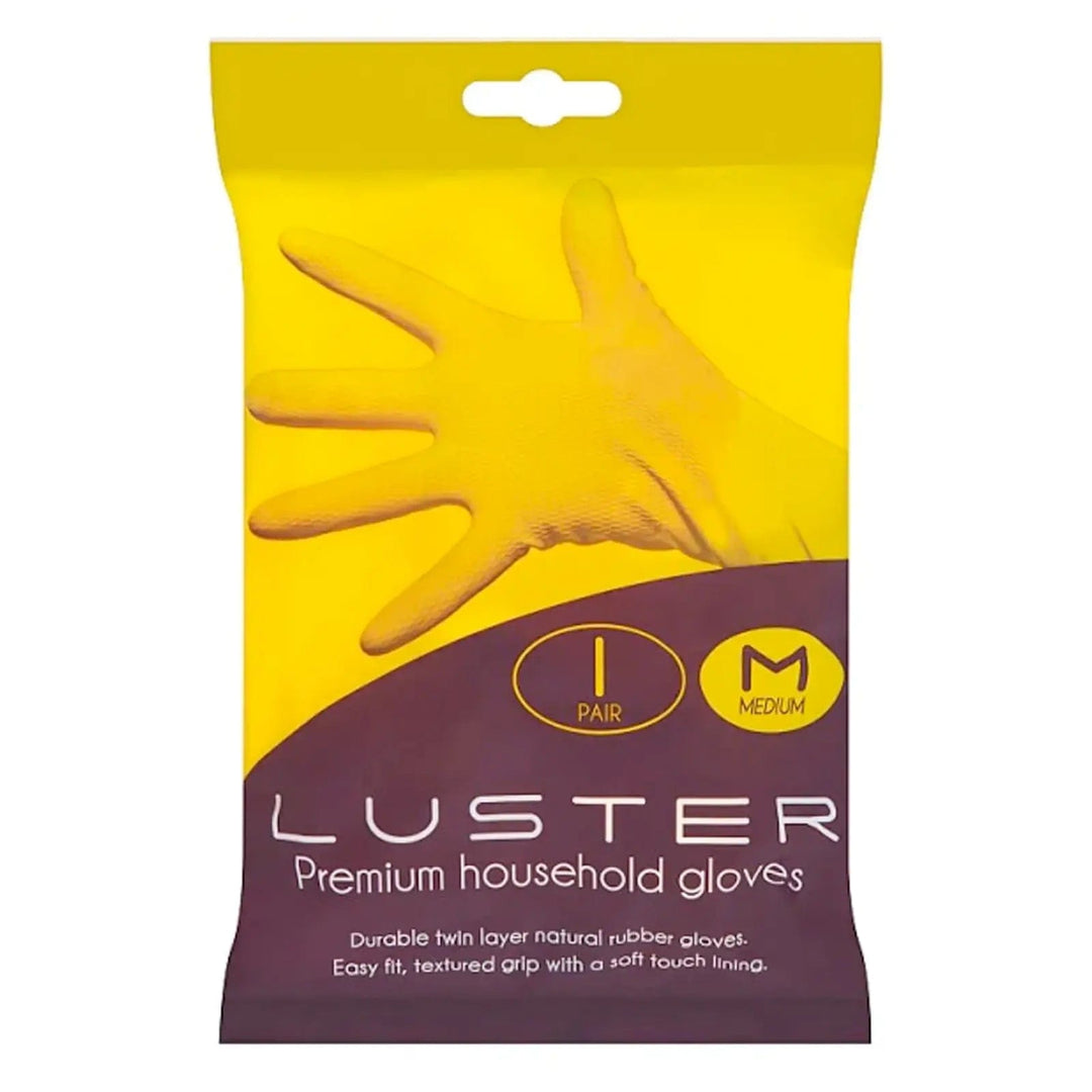 Pack of Luster Premium Medium yellow rubber gloves for household cleaning