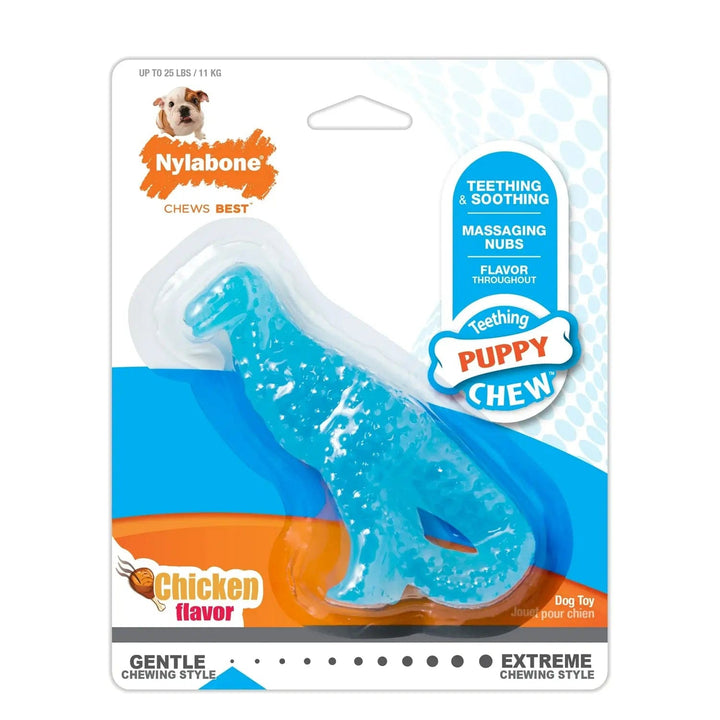 Nylabone blue dinosaur shape teething puppy chew toy