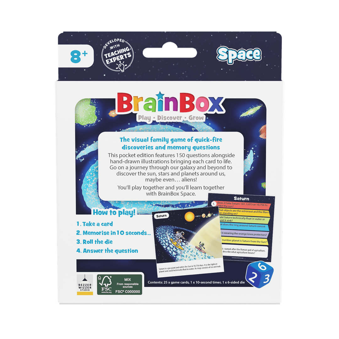 BrainBox Space educational game packaging on a white background