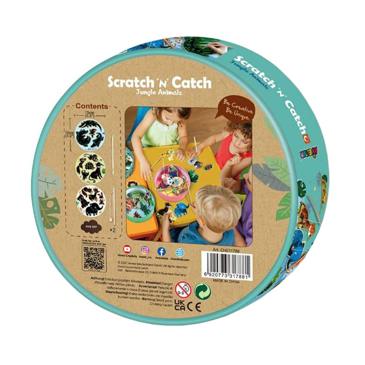 Back of the box of Scratch n Catch Fishing Games with Jungle Animals to be creative
