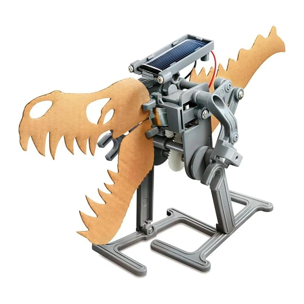 robot with solar panel and dinosaur jaws and tail 