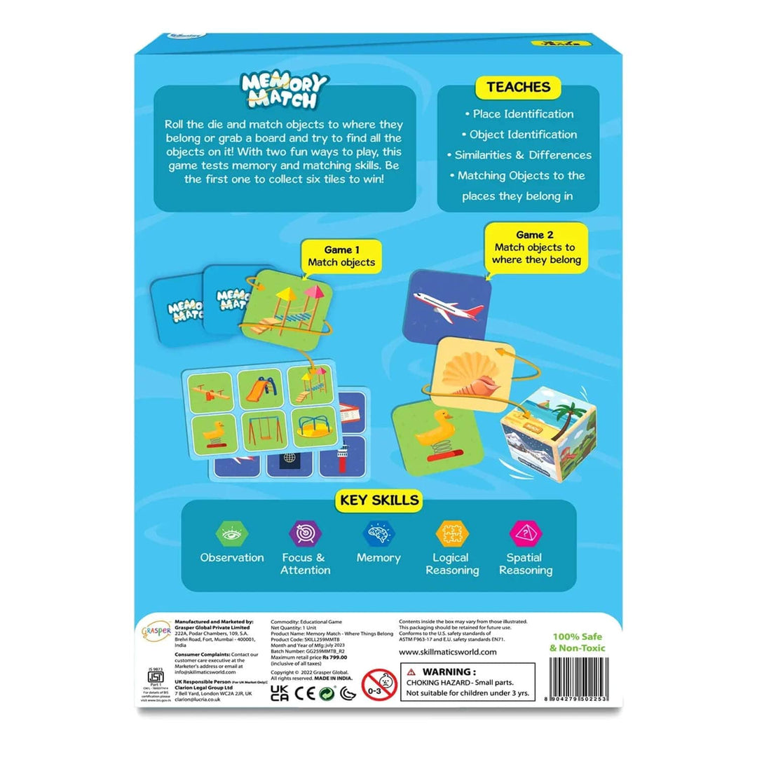 Back of the box of Memory Match game for children