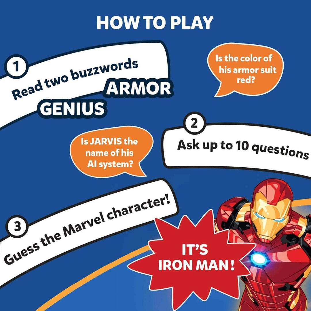 Graphic of how to play Guess the Marvel character game