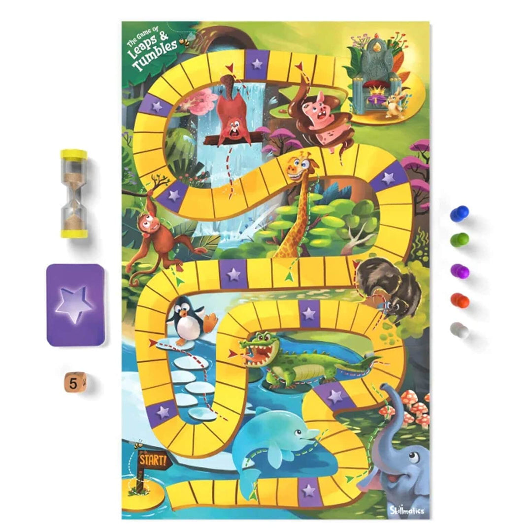 Overhead view of the game of leaps and tumbles similar to snakes and ladders