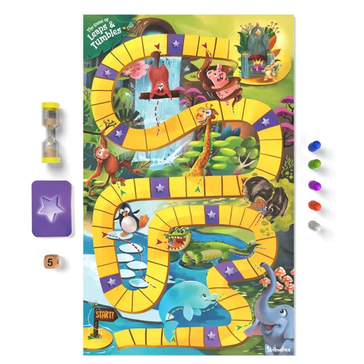 Overhead view of the game of leaps and tumbles similar to snakes and ladders