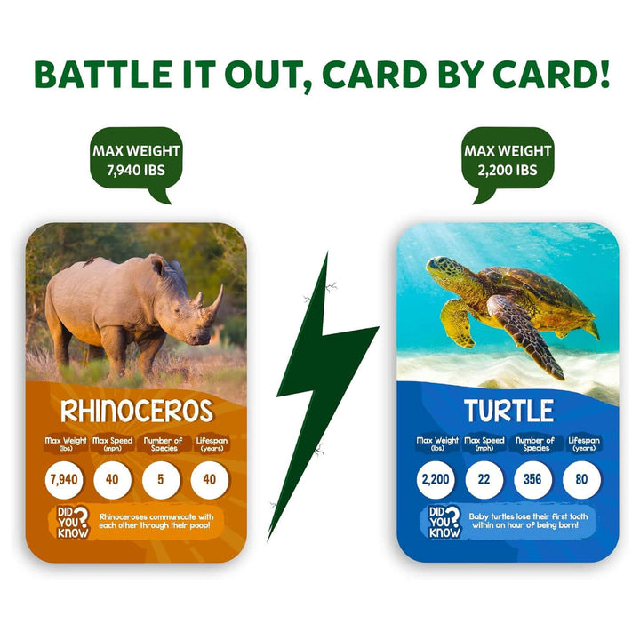 Rhinoceros and Turtle animal trumps cards for playing Rank Up