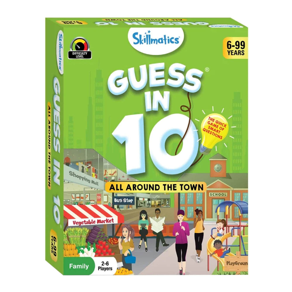 Box packaging for Guess in 10 All Around the town family game
