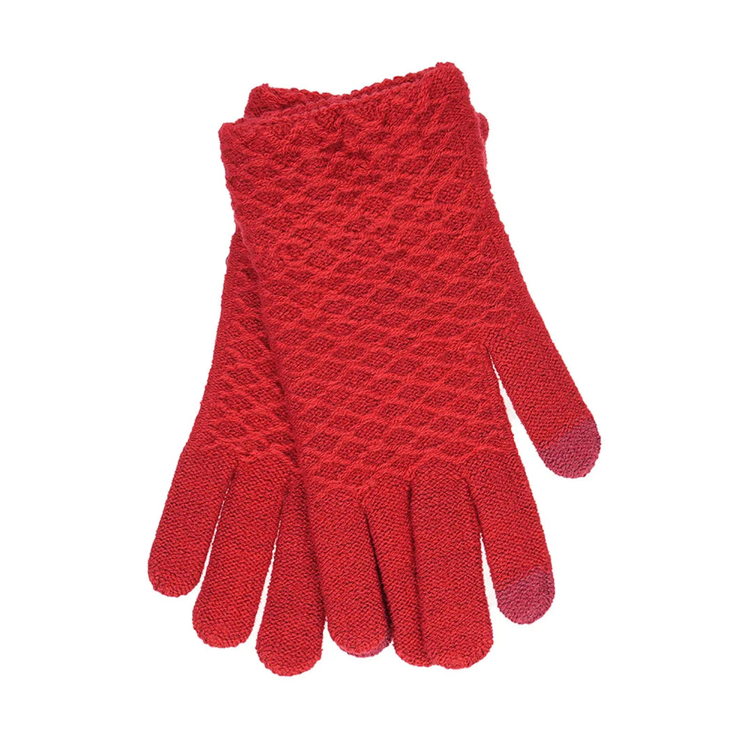 Red diamond pattern touch screen gloves for using a smart phone while outside in the cold