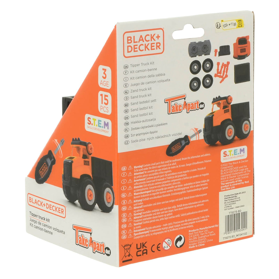 Back of the pack of Black + Decker mini construction kit