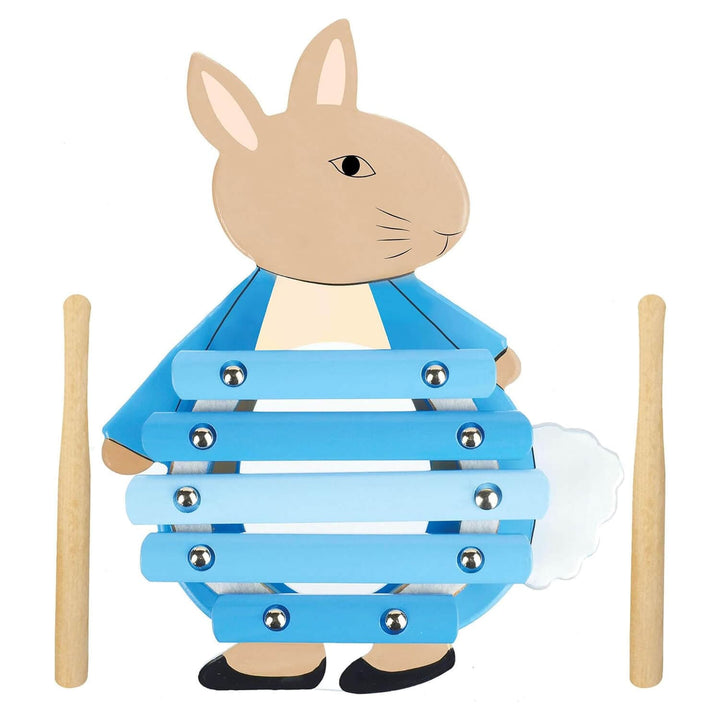 Peter Rabbit design xylophone with blue bars and wooden drumsticks