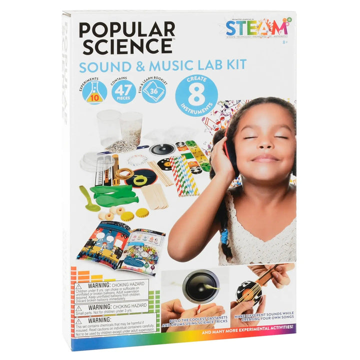 Box of Popular Science sound and music lab kit with 10 experiments