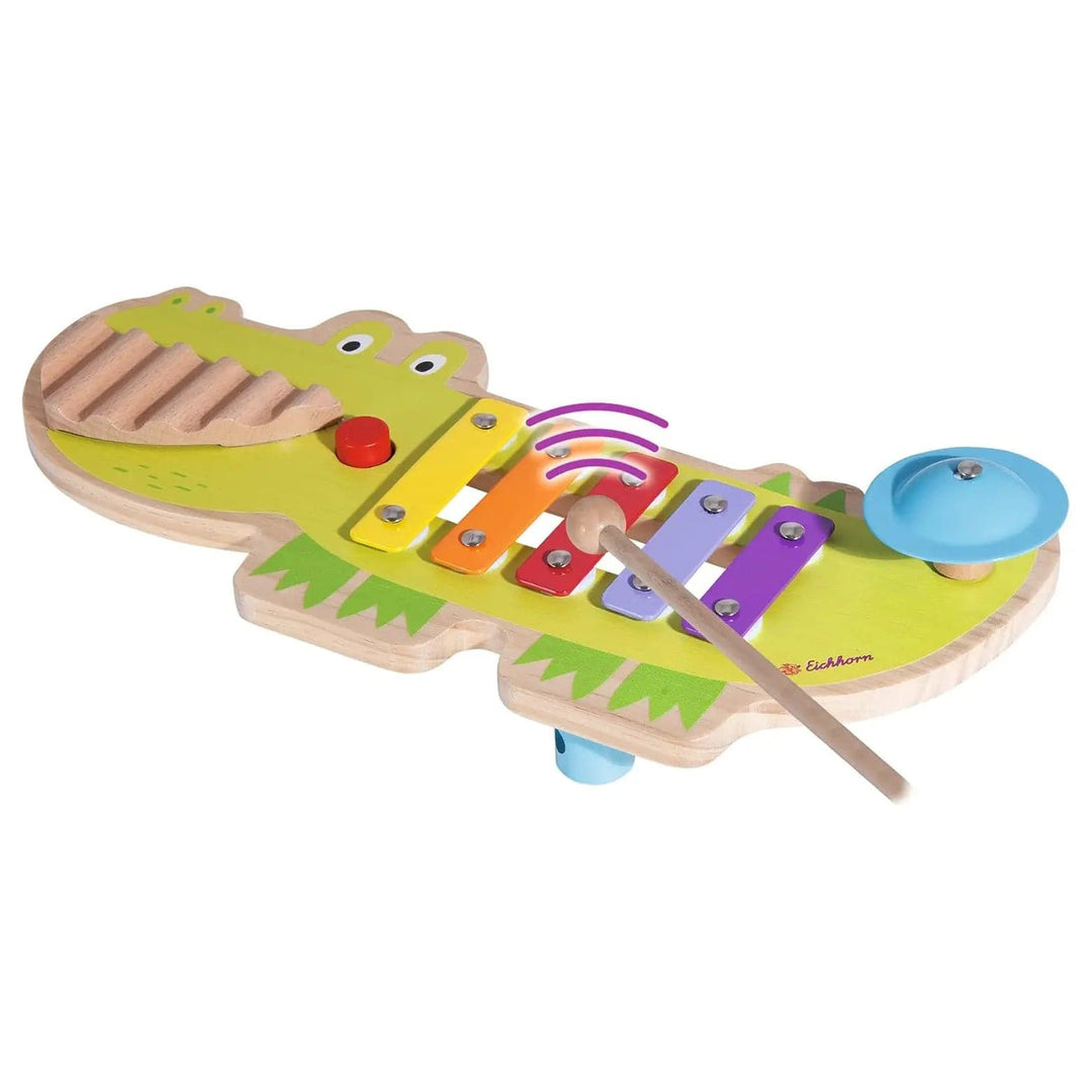 Crocodile shape wooden misical table toy with wooden mallet stick