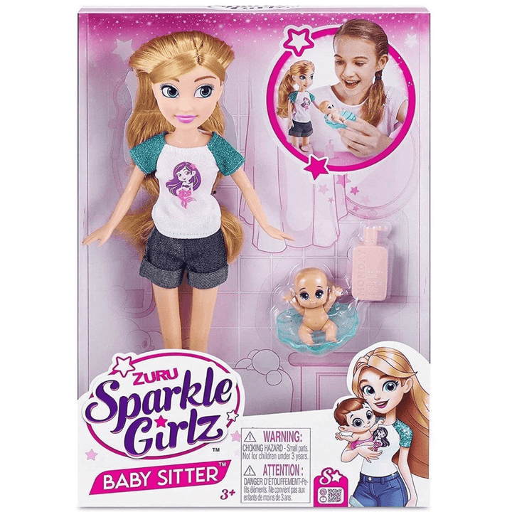 zuru sparle girlz baby sitter doll set in pink sparkly packaging