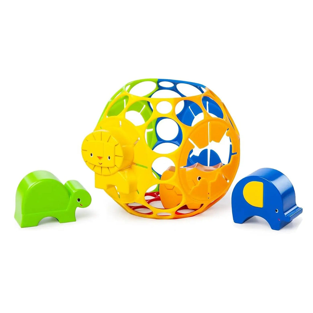 brightly coloured animal shape sorter ball with easy grip holes