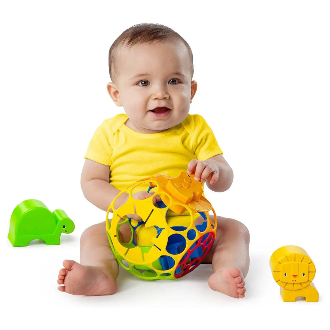 Baby playing with an animal shape sorter ball