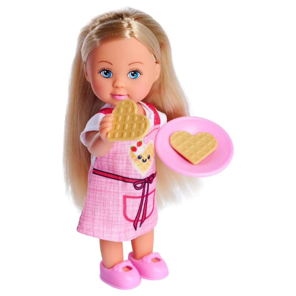 Evi Love fashion doll holding a pink plate with waffles