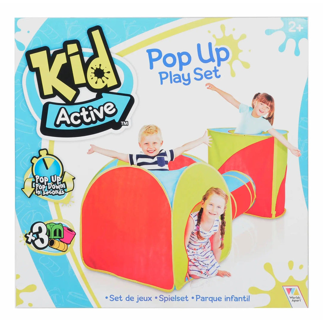 Box packaging for Kid Active pop up play set with 3 pieces