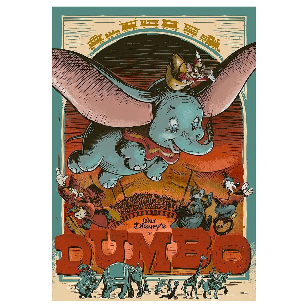 Retro style image of Dumbo the flying elephant cartoon from Disney