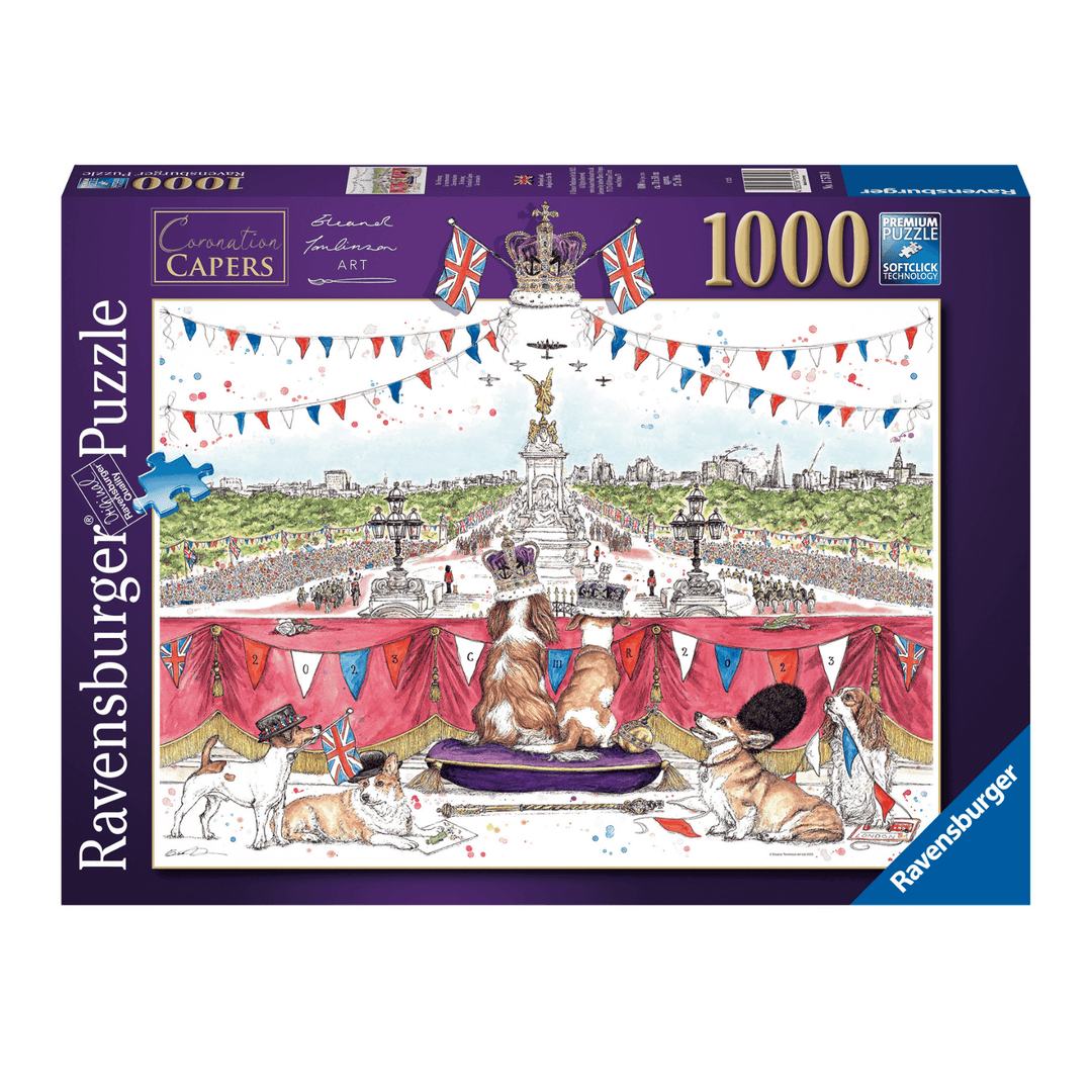 ravensburger puzzle featuring royal dog design on buckingham palace during cornation clebration