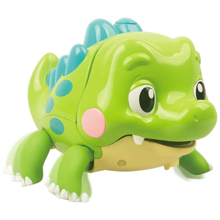 Green crocodile bath toy with moving feet so it swims