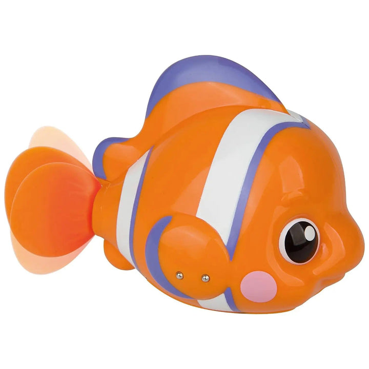 Orange fish bath toy with moving feet so it swims