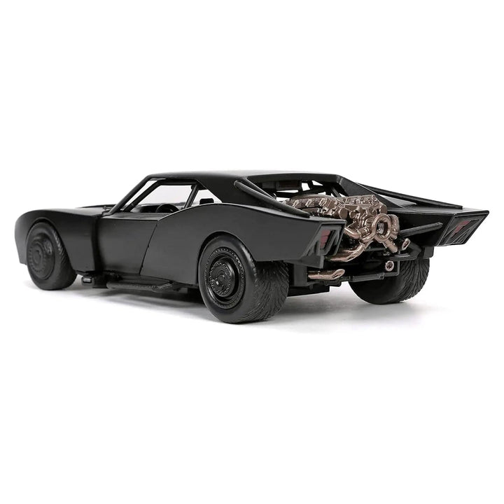 Rear side view of a Black Batmobile dis-cast car