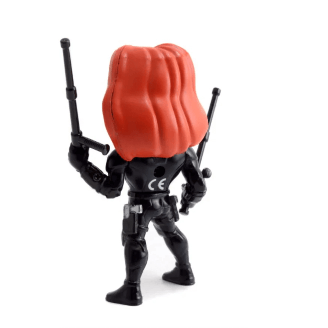 back view of black widow die cast figuring with signature red hair