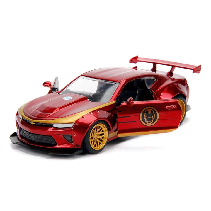 Iron Man's red Chevy die-cast car with doors open