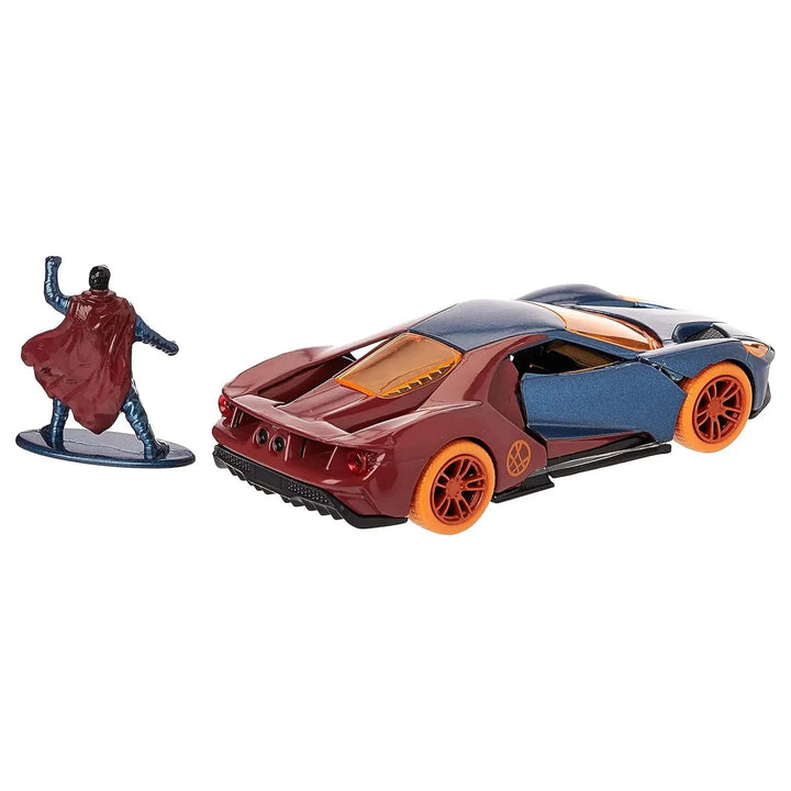 Back view of Doctor Strange figure & 2017 Ford GT die cast metal car for collectors