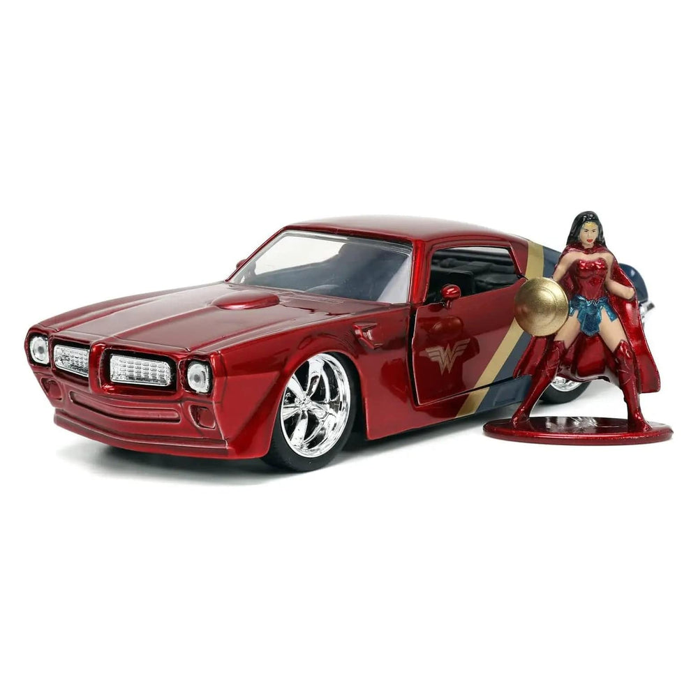 Wonder Woman and 1972 Pontiac Firebird die-cast metal car and figure set for collectors