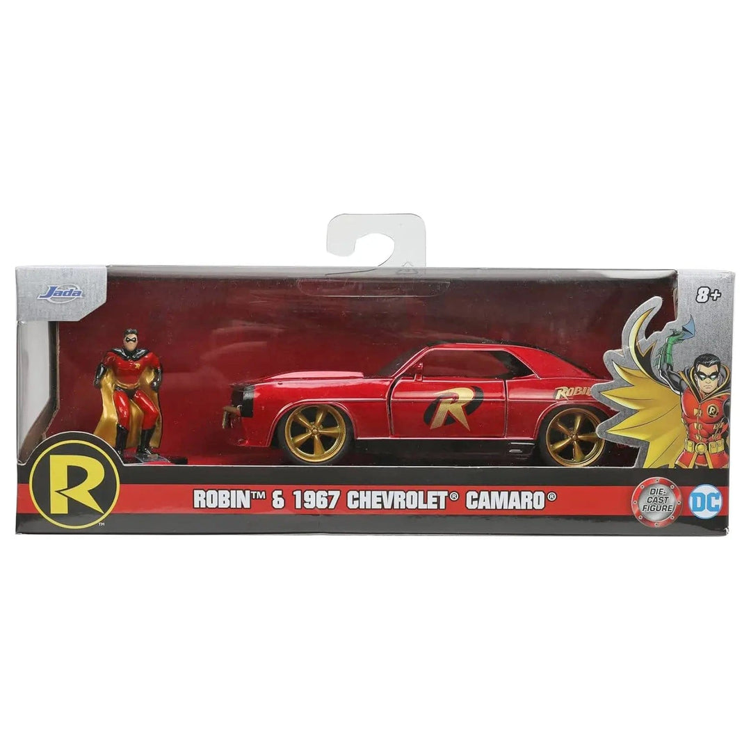 Display box pack of DC Comics Robin Figure and 1969 Chevrolet Camaro Die-Cast Car