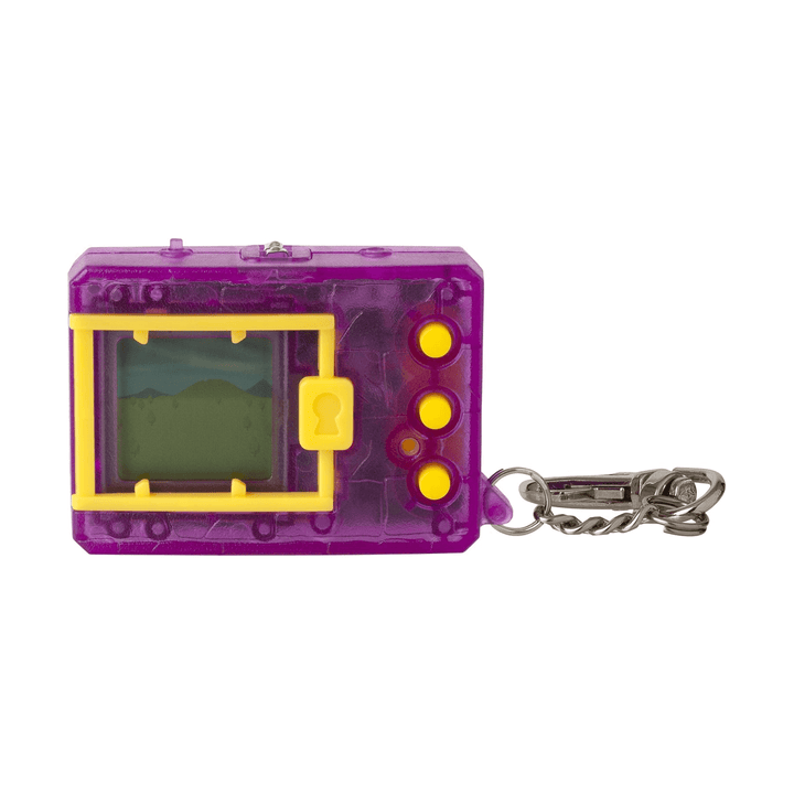 purple and yellow tamagotchi pet